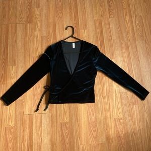 Dark Green Velvet V Neck Wrap Top